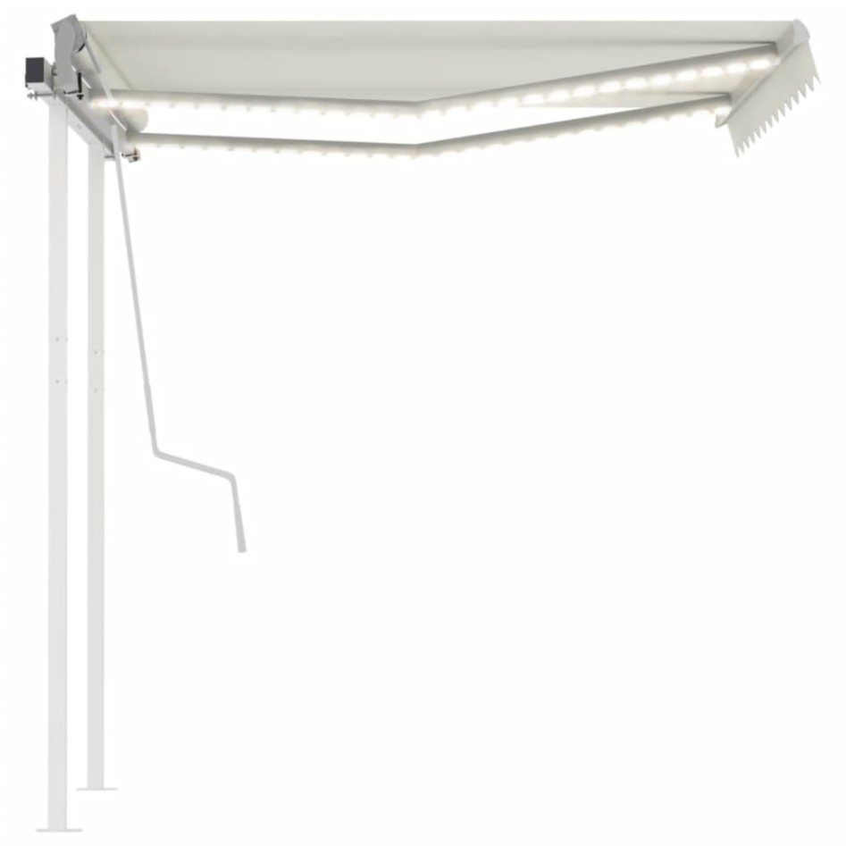 Toldo manual retráctil con luz LED color crema 3,5x2,5