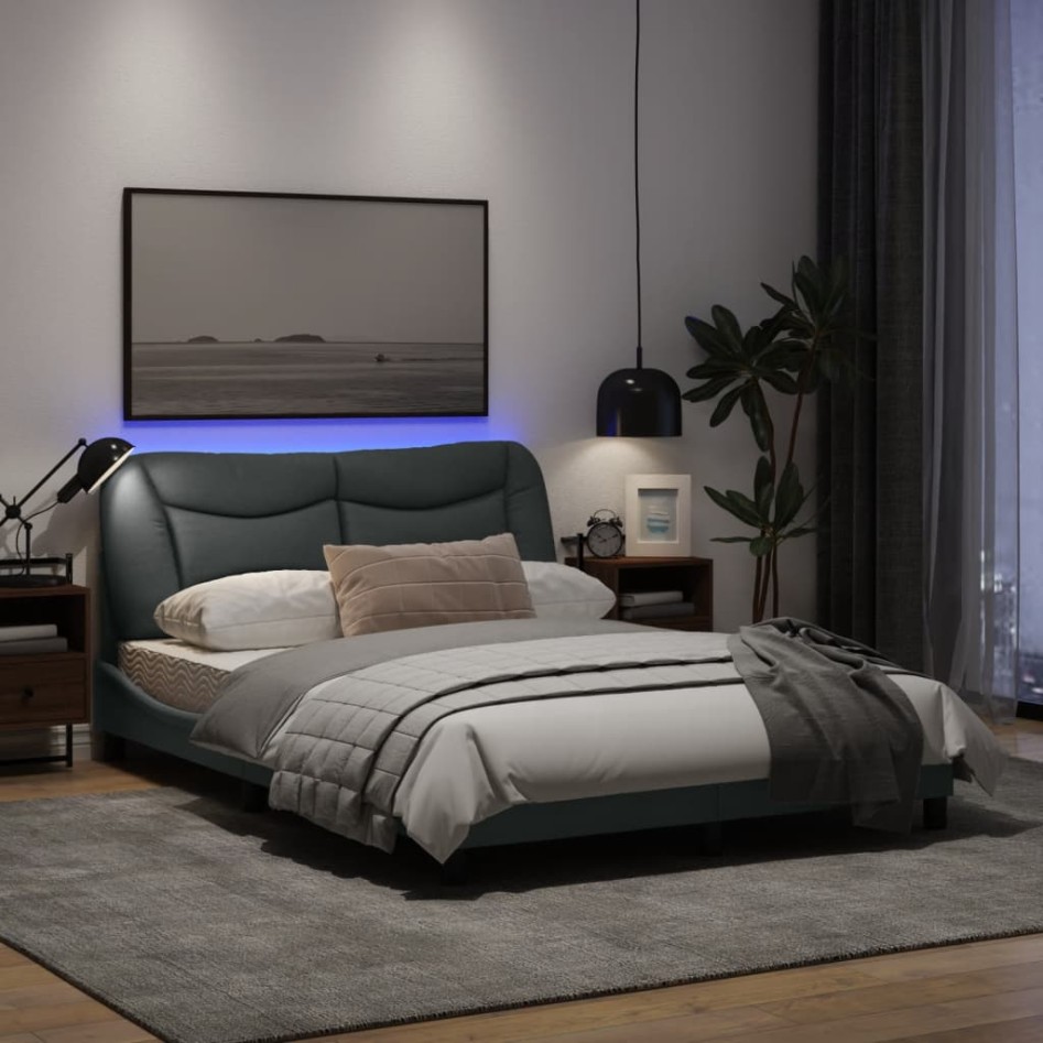 Estructura de cama con luces LED tela gris claro 120x200