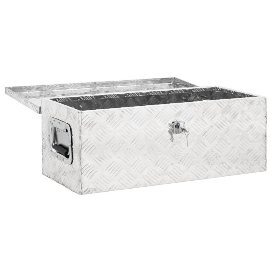Caja de almacenaje de aluminio plateado 70x31x27