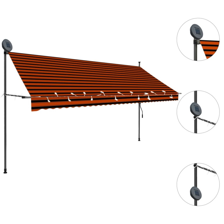 Toldo manual retráctil con LED naranja y marrón 350
