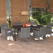 Set comedor jardín 7 pzas y cojines ratán sintético gris