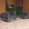 Juego de muebles de jardín 7 pzas y cojines madera maciza pino