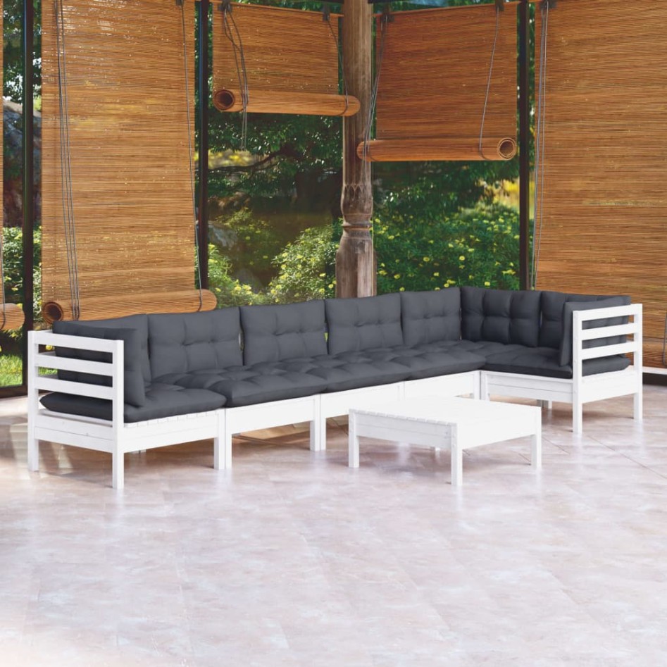 Muebles de jardín 7 pzas con cojines blanco madera de