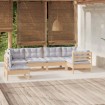 Juego de muebles de jardín 6 pzas y cojines madera de pino