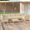 Muebles de jardín 8 piezas cojines madera de pino color crema