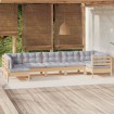 Juego de muebles de jardín 7 pzas y cojines madera pino gris