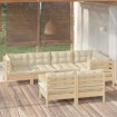 Muebles de jardín 8 pzas y cojines madera maciza de pino crema