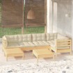 Muebles de jardín 7 pzas y cojines madera maciza de pino crema