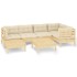 Muebles de jardín 7 pzas y cojines madera maciza de pino