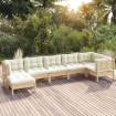 Muebles de jardín 7 pzas y cojines madera maciza de pino crema