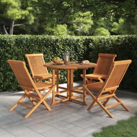 Set de comedor de jardín plegable 5 pzas madera maciza de