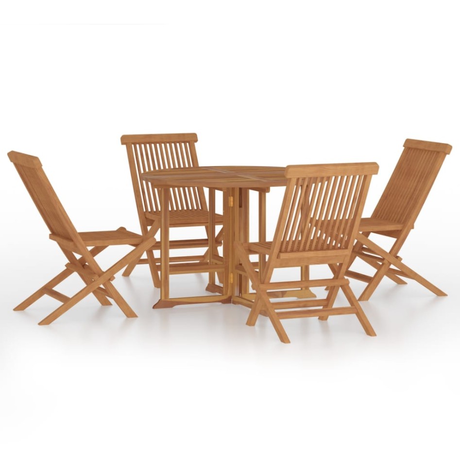 Set de comedor de jardín plegable 5 pzas madera maciza de