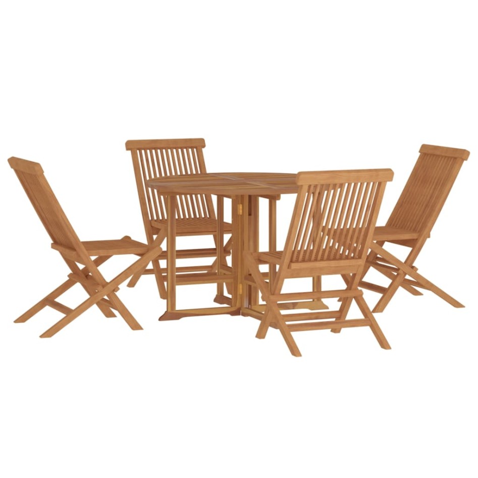 Set de comedor de jardín plegable 5 pzas madera maciza de