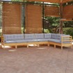 Juego de muebles de jardín 7 pzas y cojines madera maciza pino