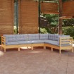 Juego de muebles de jardín 6 pzas y cojines madera maciza pino