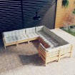 Muebles de jardín 8 pzas y cojines madera maciza de pino crema