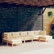 Muebles de jardín 7 piezas cojines madera de pino color crema