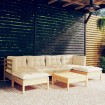 Muebles de jardín 7 piezas cojines madera de pino color crema