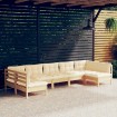 Muebles de jardín 7 pzas y cojines madera maciza de pino crema