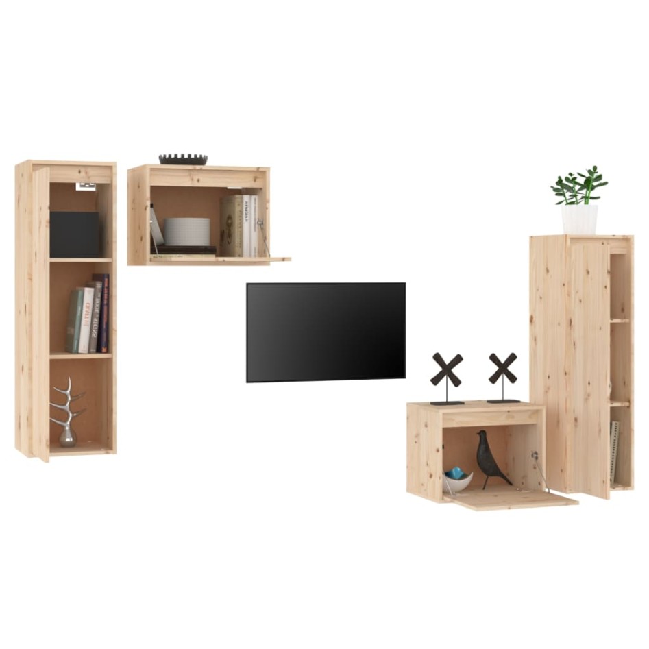 Muebles para TV 4 piezas madera maciza de