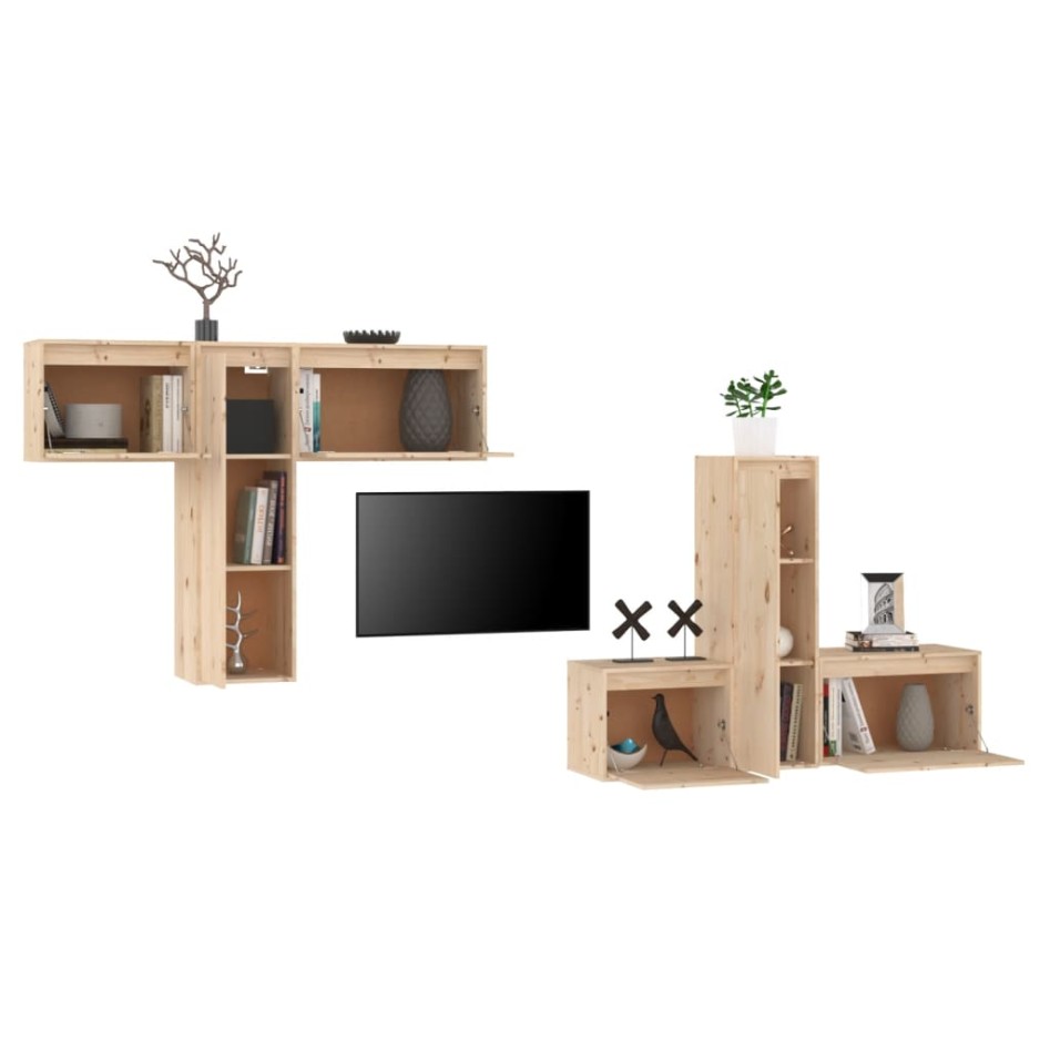 Muebles para TV 6 piezas madera maciza de