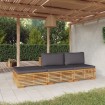 Juego muebles de jardín 3 piezas y cojines madera maciza teca
