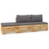 Juego muebles de jardín 3 piezas y cojines madera maciza