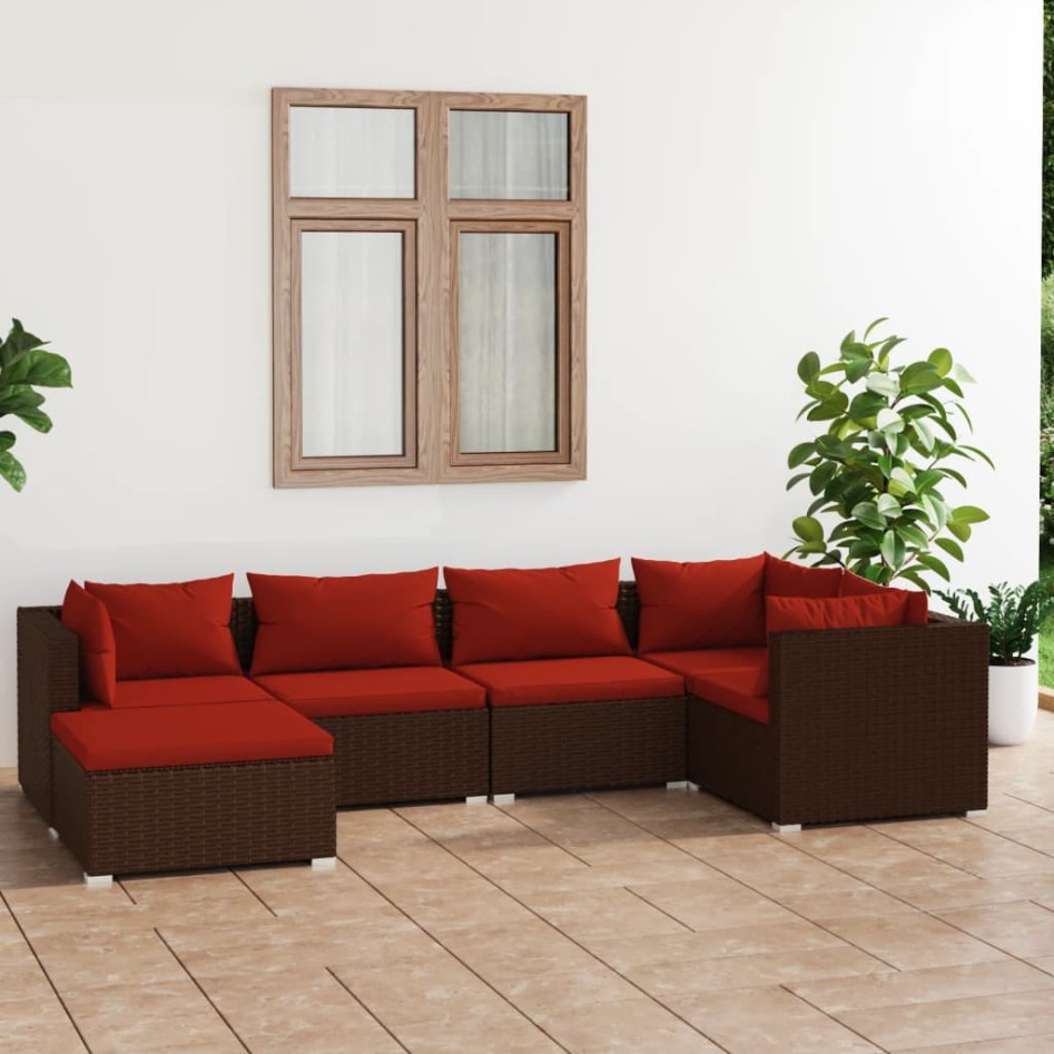 Set muebles de jardín 6 piezas y cojines ratán sintético
