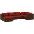 Set muebles de jardín 6 piezas y cojines ratán sintético