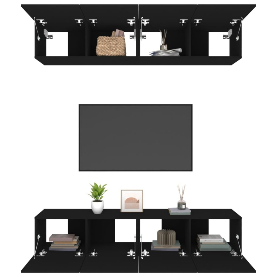Set muebles de TV 4 uds madera contrachapada negro 80x30x30