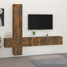 Set de muebles de TV 5 pzas madera contrachapada roble