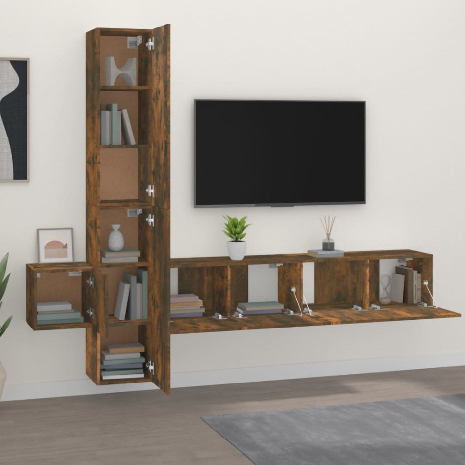 Set de muebles de TV 5 pzas madera contrachapada roble