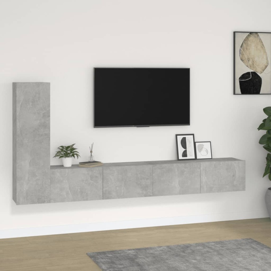 Set de muebles de TV 3 pzas madera contrachapada gris