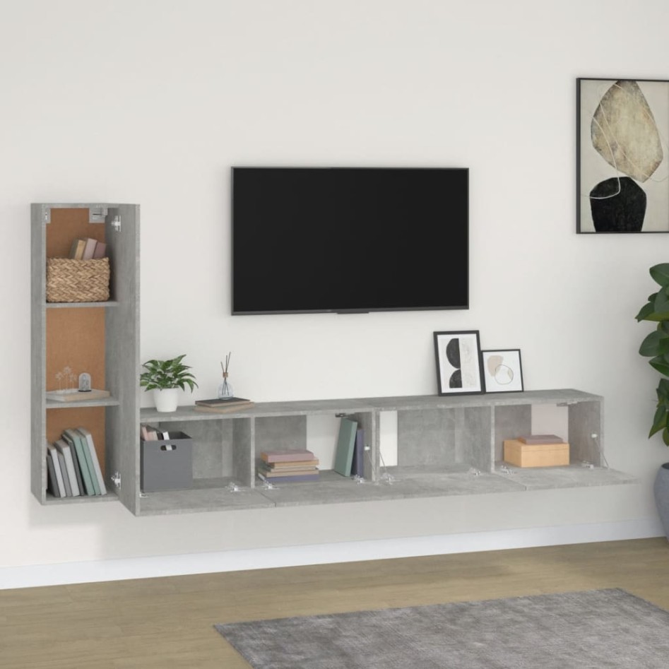 Set de muebles de TV 3 pzas madera contrachapada gris