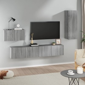 Set de muebles para TV 4 pzas madera contrachapada gris