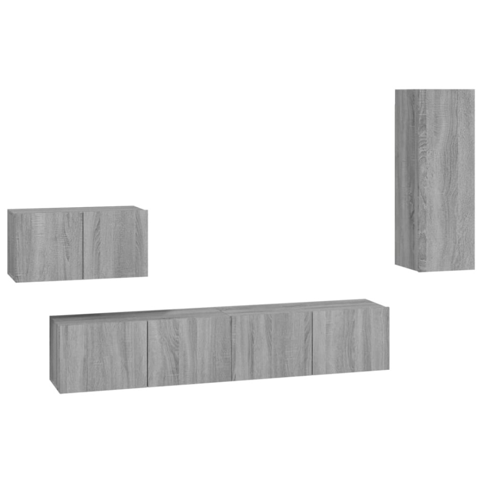 Set de muebles para TV 4 pzas madera contrachapada gris