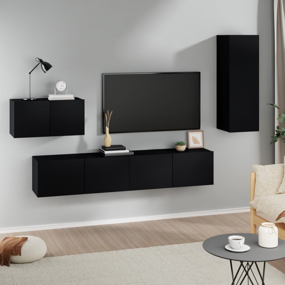 Set de muebles para TV 4 piezas madera contrachapada