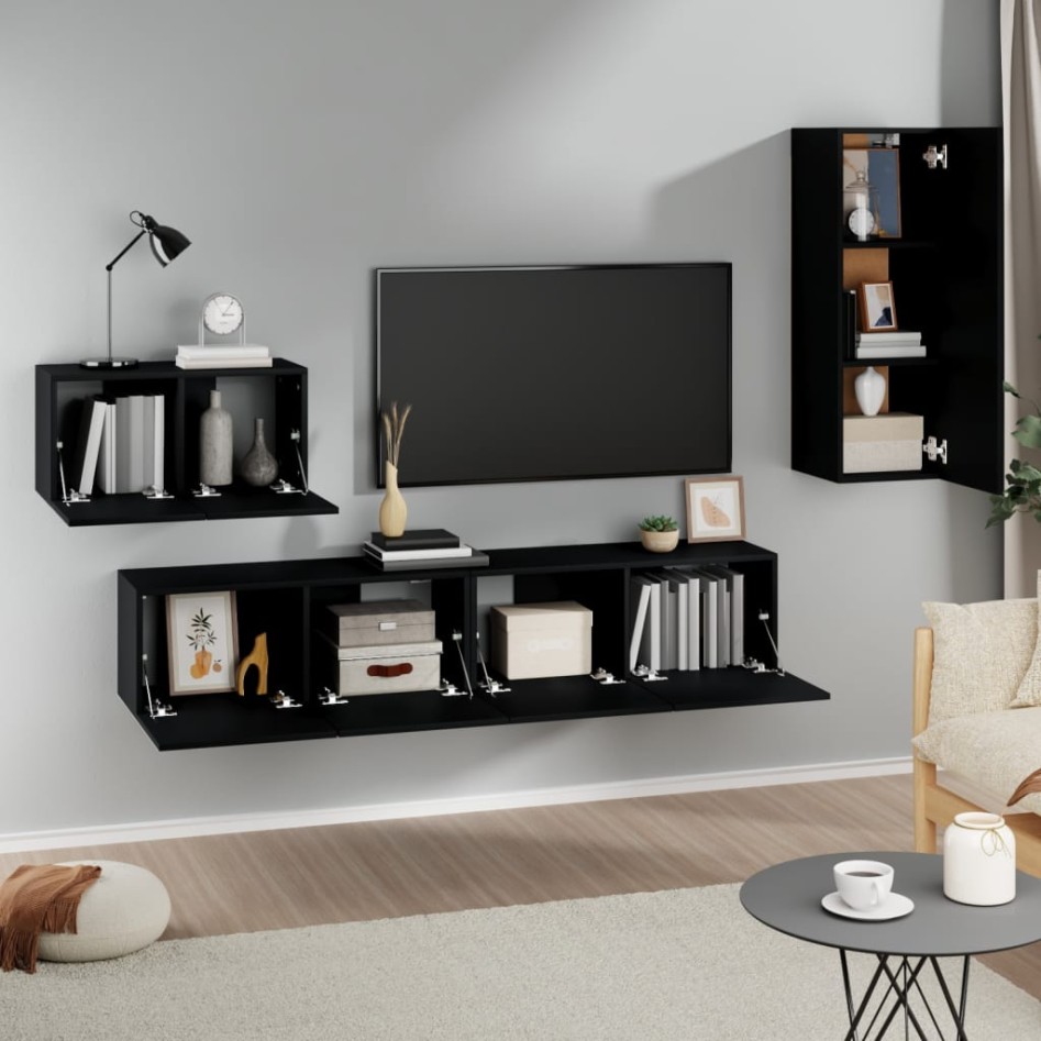 Set de muebles para TV 4 piezas madera contrachapada