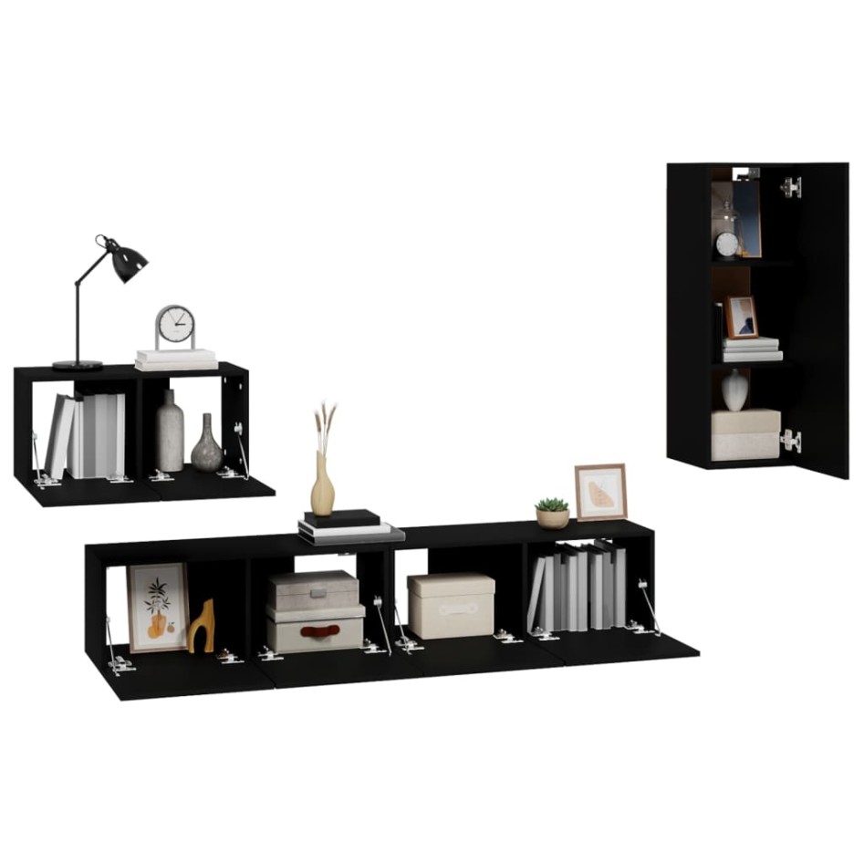 Set de muebles para TV 4 piezas madera contrachapada