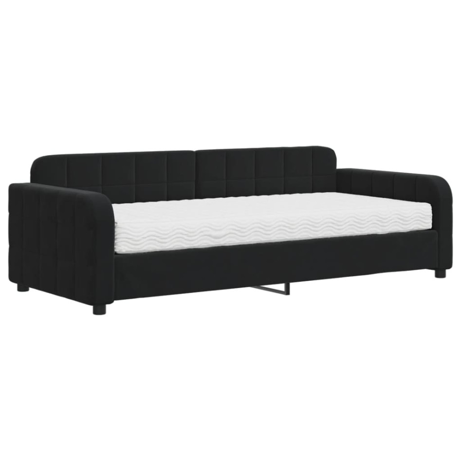 Sofá cama con colchón terciopelo negro 90x200
