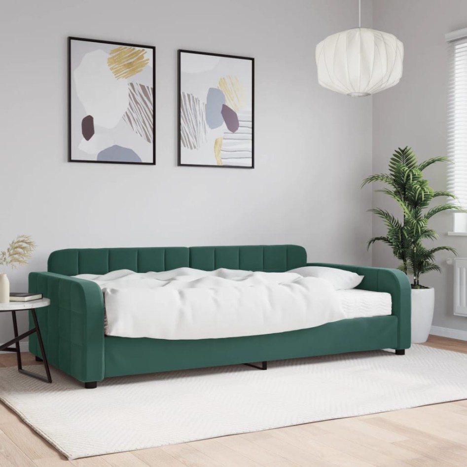Sofá cama con colchón terciopelo verde oscuro 100x200