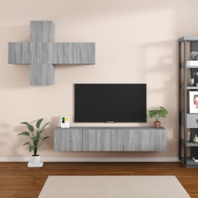 Set de muebles de TV 7 pzas madera contrachapada gris
