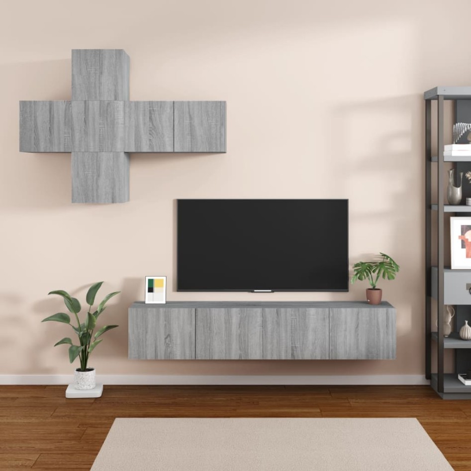 Set de muebles de TV 7 pzas madera contrachapada gris
