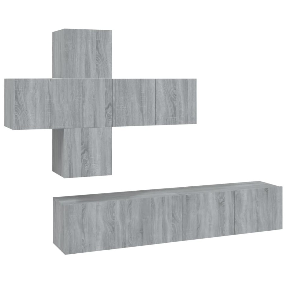 Set de muebles de TV 7 pzas madera contrachapada gris