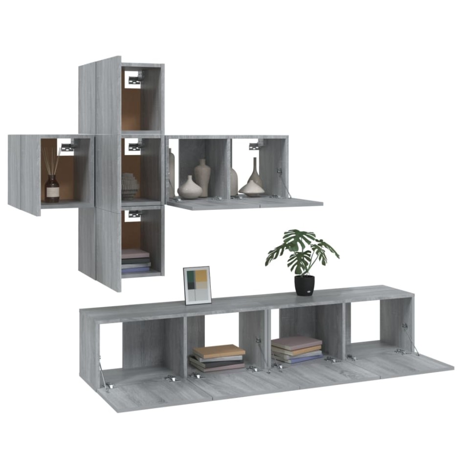 Set de muebles de TV 7 pzas madera contrachapada gris