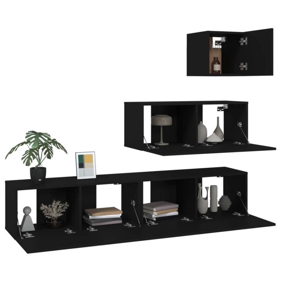 Set de muebles para TV 4 piezas madera contrachapada