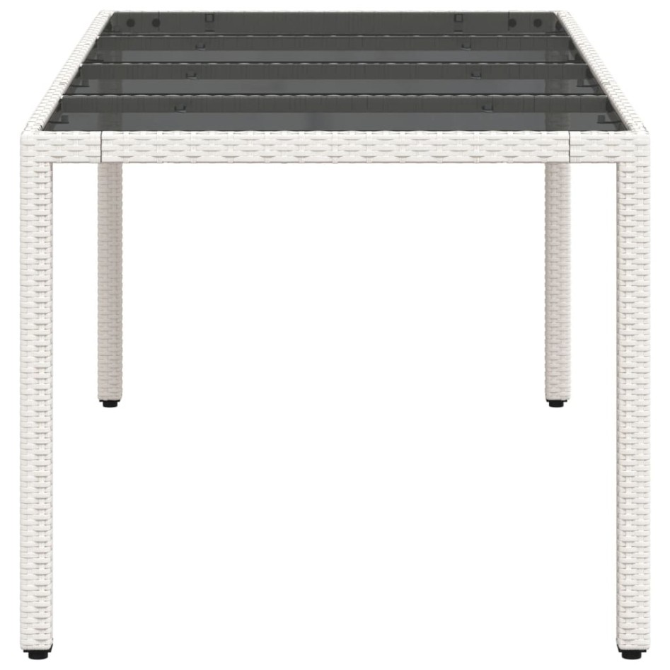 Mesa de jardín superficie de vidrio ratán PE blanco