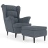Sillón orejero y taburete de terciopelo gris