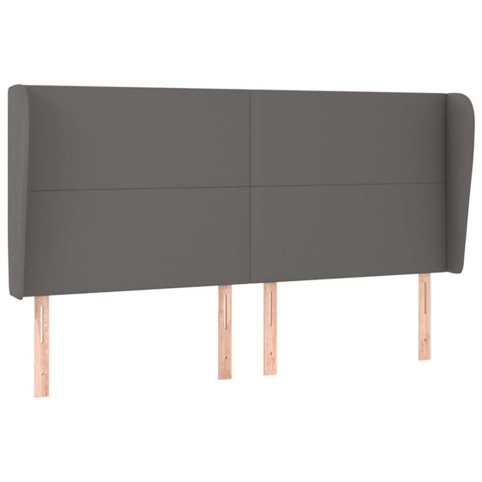 Cabecero con orejas cuero sintético gris 203x23x118/128