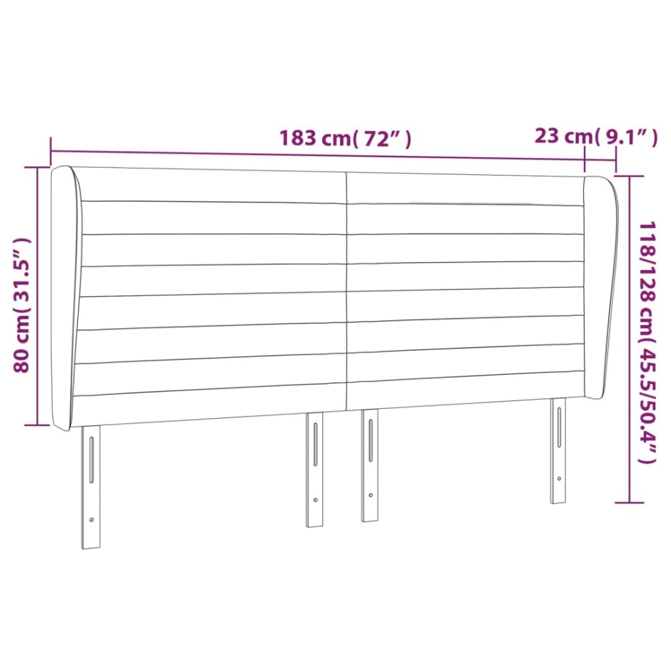 Cabecero con orejas de terciopelo azul oscuro 183x23x118/128